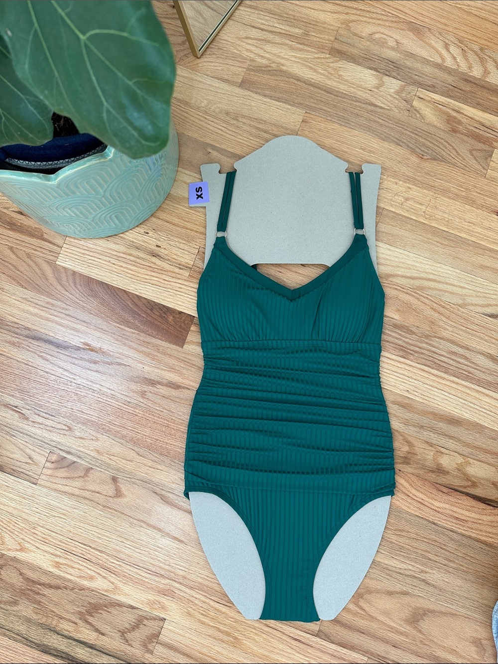 Ellen Tracy Emerald Green Ribbed One-Piece Swimsuit
